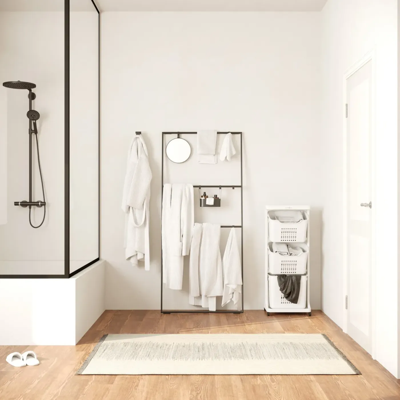 Wasophoogte Wasmand 3 Vakken - Wit - Met Wieltjes