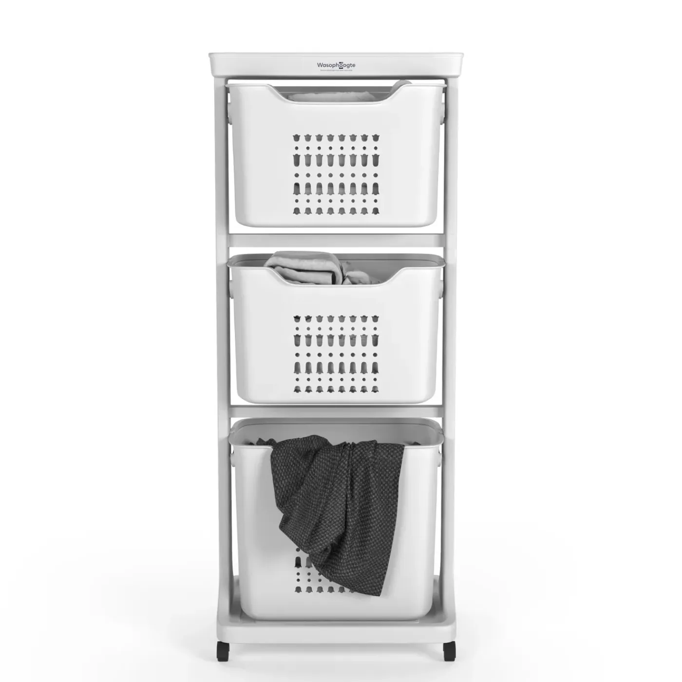 Wasophoogte Wasmand 3 Vakken - Wit - Met Wieltjes