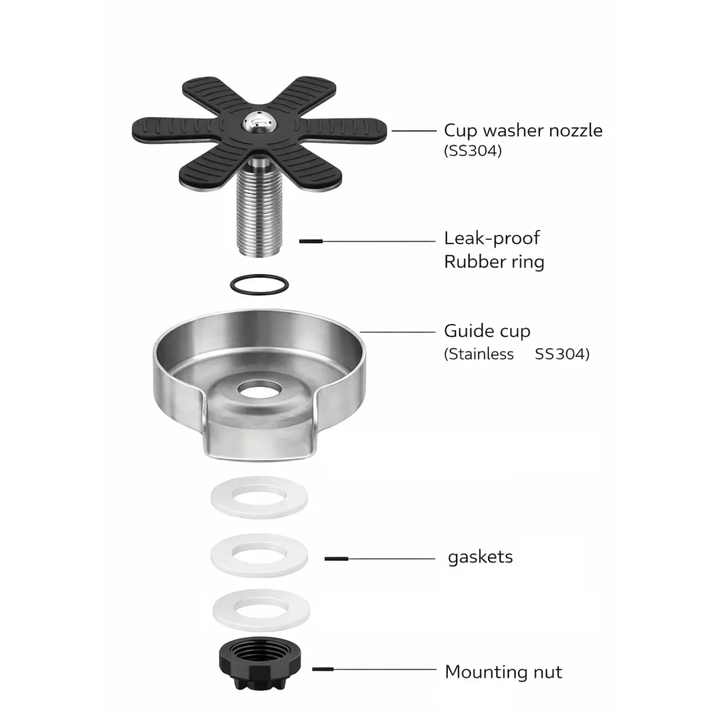 Waterval Glazenspoeler Cupwasher Deluxe 120 Mm Ss304 - Inbouw - Geborsteld - Goud