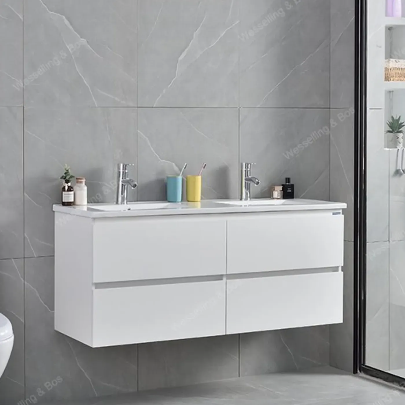 WEBO sanitair WEBO Badkamermeubel Set London 120cm - Wit - Badmeubel met Witte Wastafel