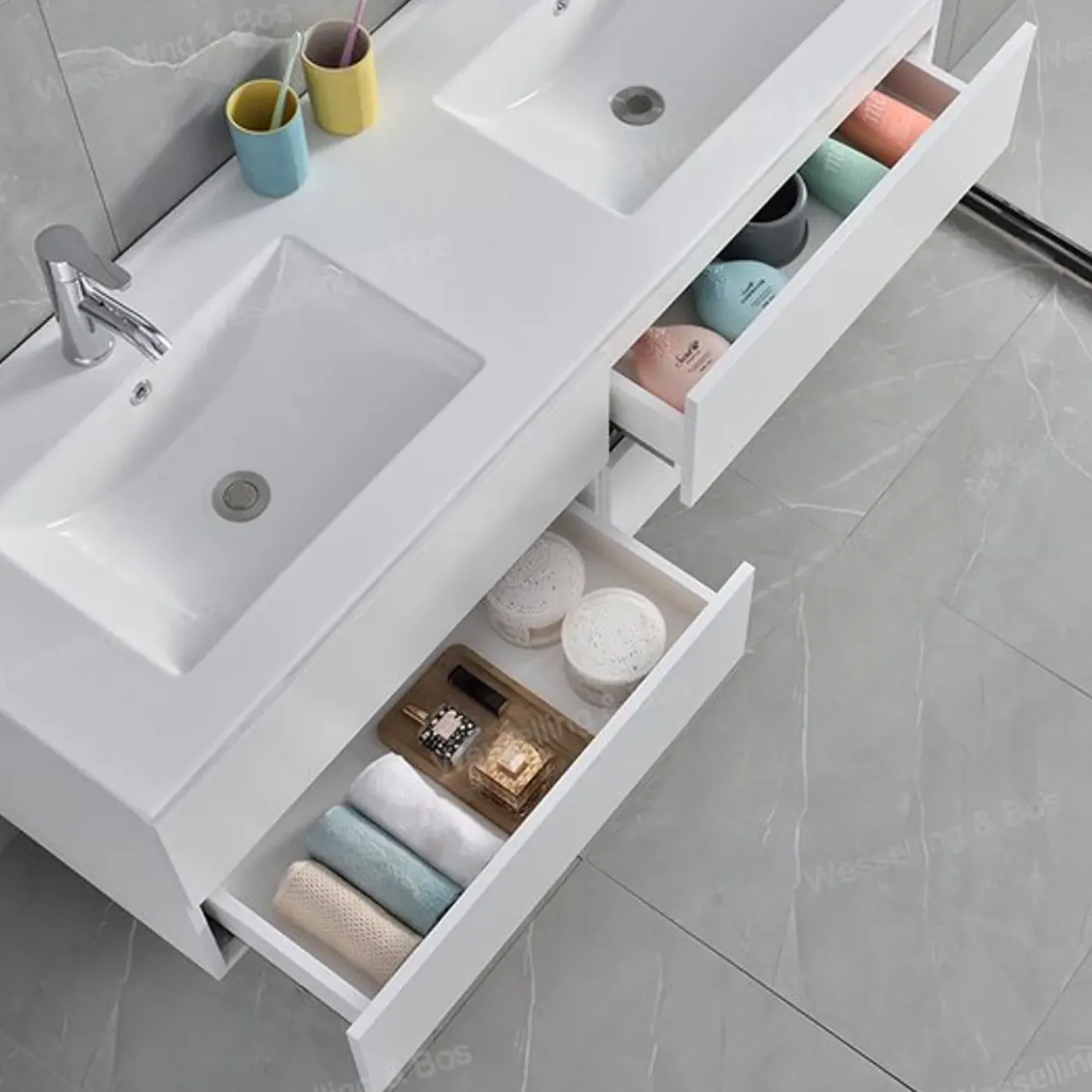 WEBO sanitair WEBO Badkamermeubel Set London 120cm - Wit - Badmeubel met Witte Wastafel