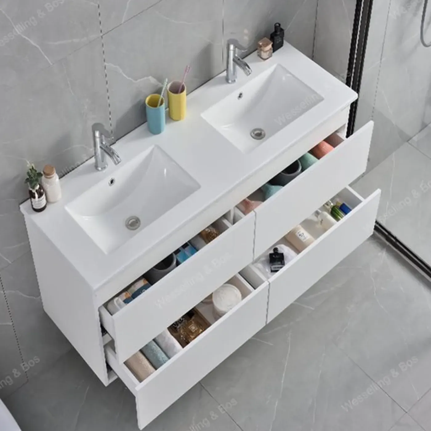 WEBO sanitair WEBO Badkamermeubel Set London 120cm - Wit - Badmeubel met Witte Wastafel