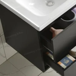 WEBO sanitair WEBO Badkamermeubel Set London 60cm - Zwart - Badmeubel met Zwarte Wastafel - Inclusief kraan en afv