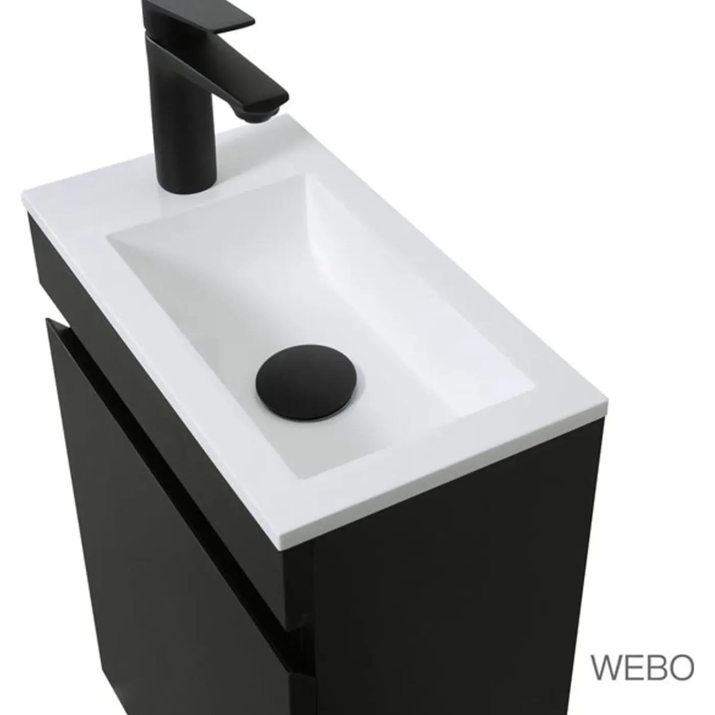 WEBO sanitair Webo Toiletmeubel Compleet Set 40x22cm Mat Zwart (inclusief Overloop, Kraan, Sifon En Clickwaste)
