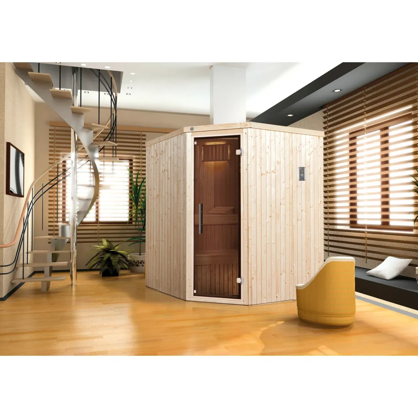 Weka hoeksauna Kiruna 2 4,5 kW BioS 230V 177x194cm