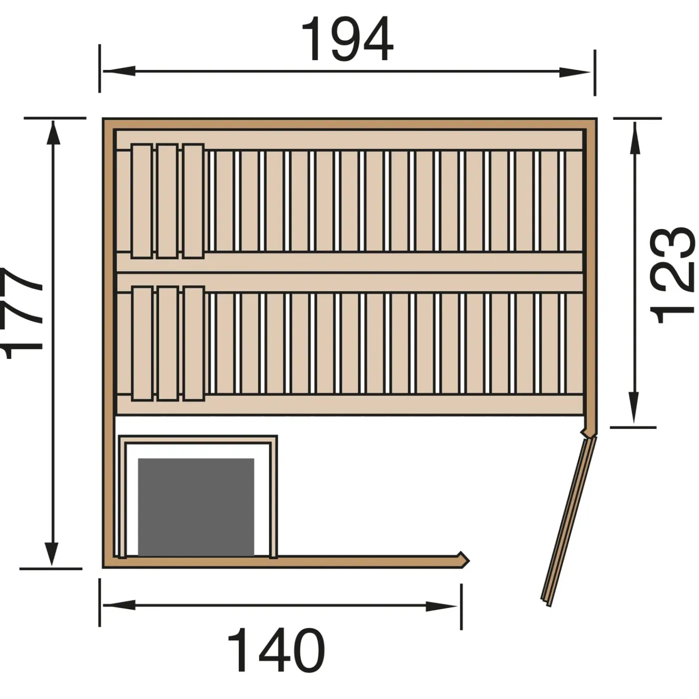 Weka hoeksauna Kiruna 2 4,5 kW BioS 230V 177x194cm