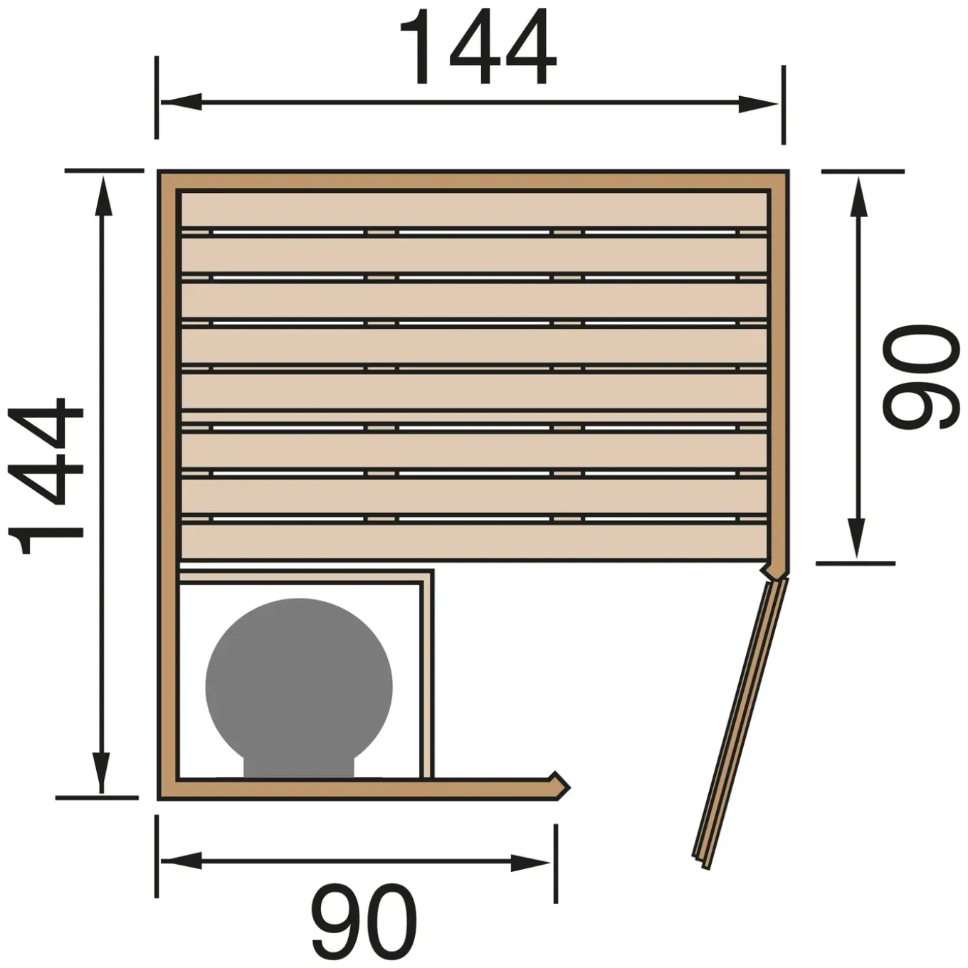 Weka hoeksauna Kiruna 1 3,6kW BioS 230V 144x144cm