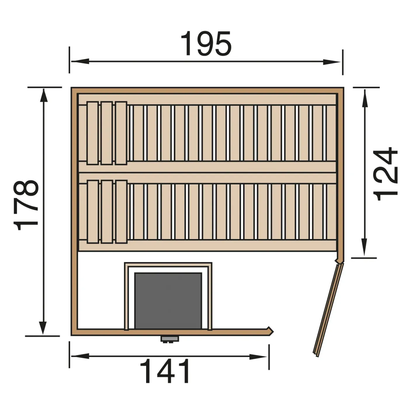 Weka 45mm sauna Turku 1 7,5 kW BioS 178x195cm