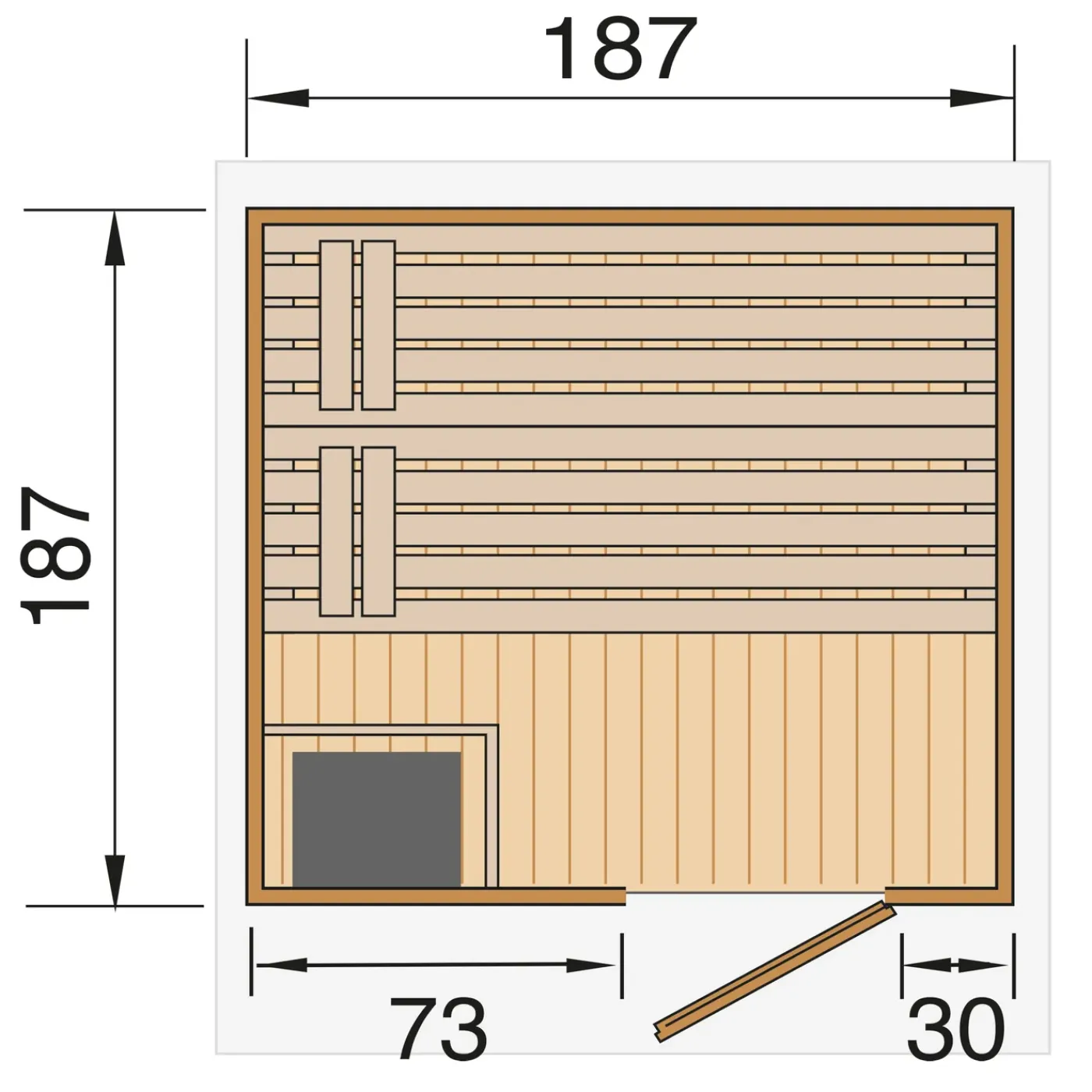 Weka saunahuis Naantali voor buiten 9Kw OS 210x249cm