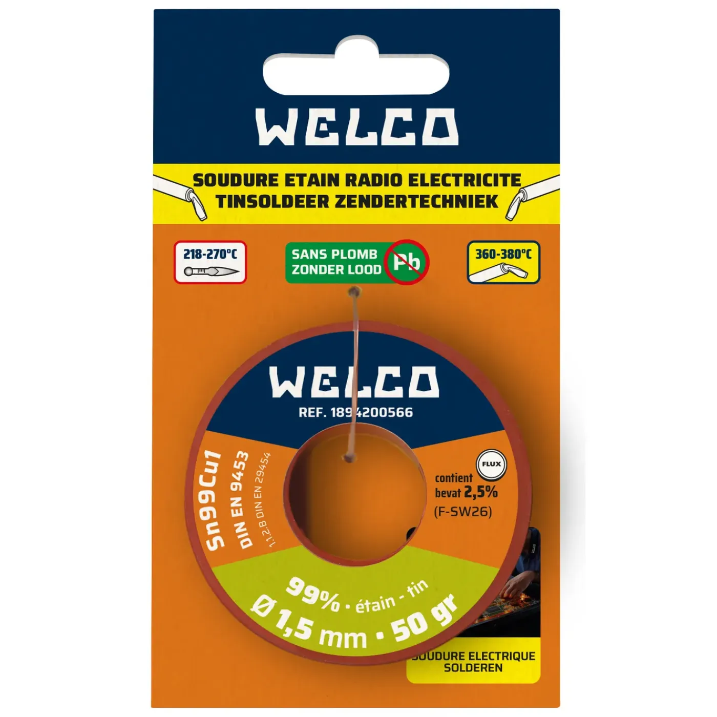 Welco tinsoldeer zonder lood 1,5mm 50gr