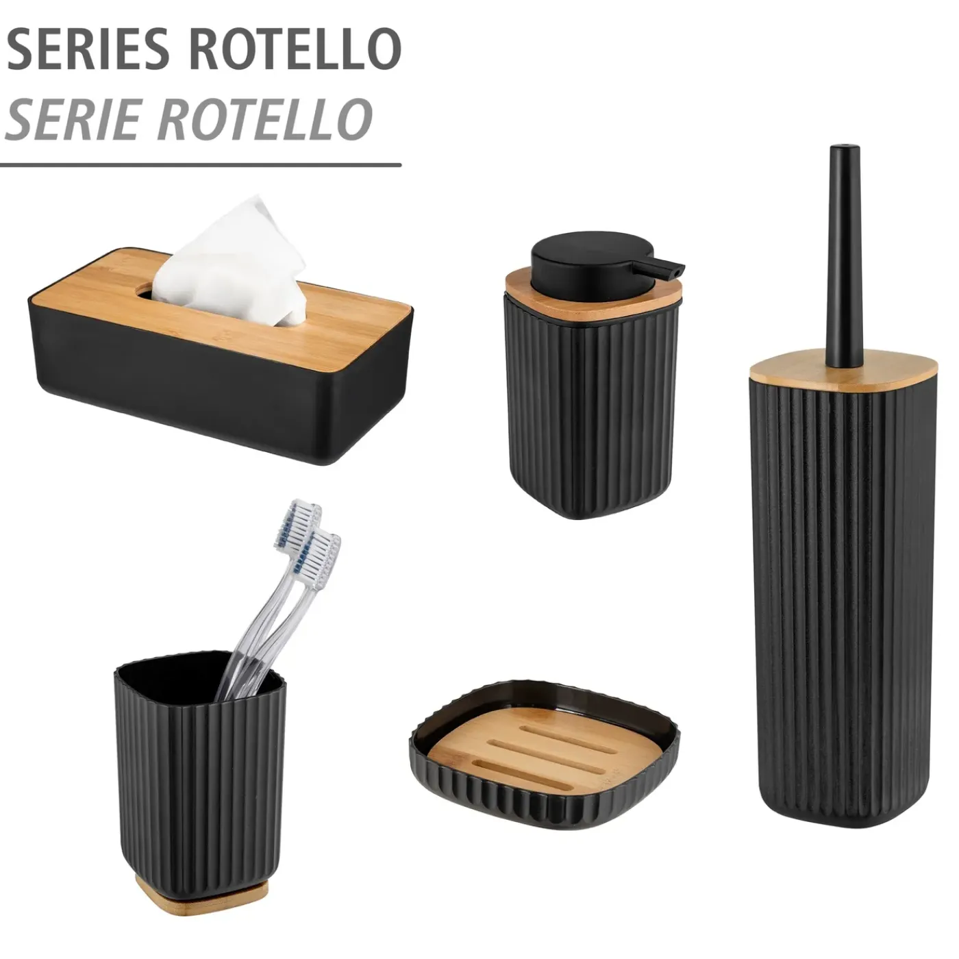 Wenko Badkameropberger Rotello - Tissuebox - Zwart - 24x7,5x12,7cm
