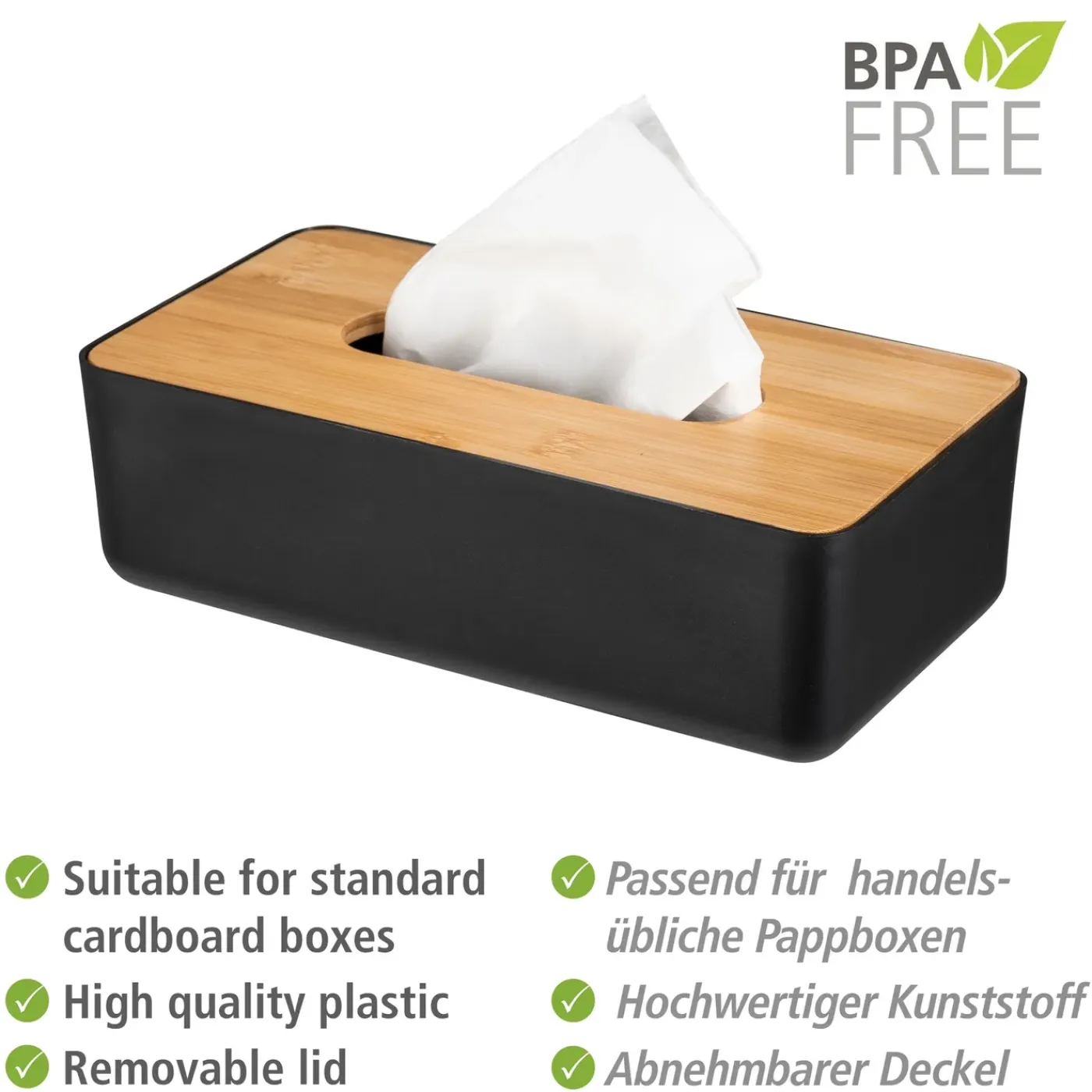 Wenko Badkameropberger Rotello - Tissuebox - Zwart - 24x7,5x12,7cm