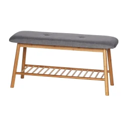 Wenko schoenenbank Bahari met zitkussen bamboe/grijs 90x45x34cm