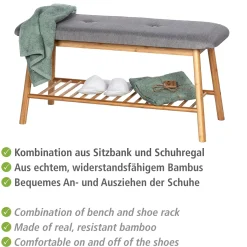 Wenko schoenenbank Bahari met zitkussen bamboe/grijs 90x45x34cm