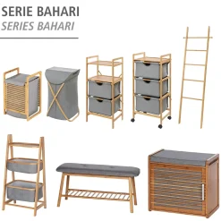 Wenko schoenenbank Bahari met zitkussen bamboe/grijs 90x45x34cm