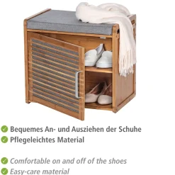 Wenko schoenenkast Bahari met zitkussen bamboe/grijs 50x45x33cm