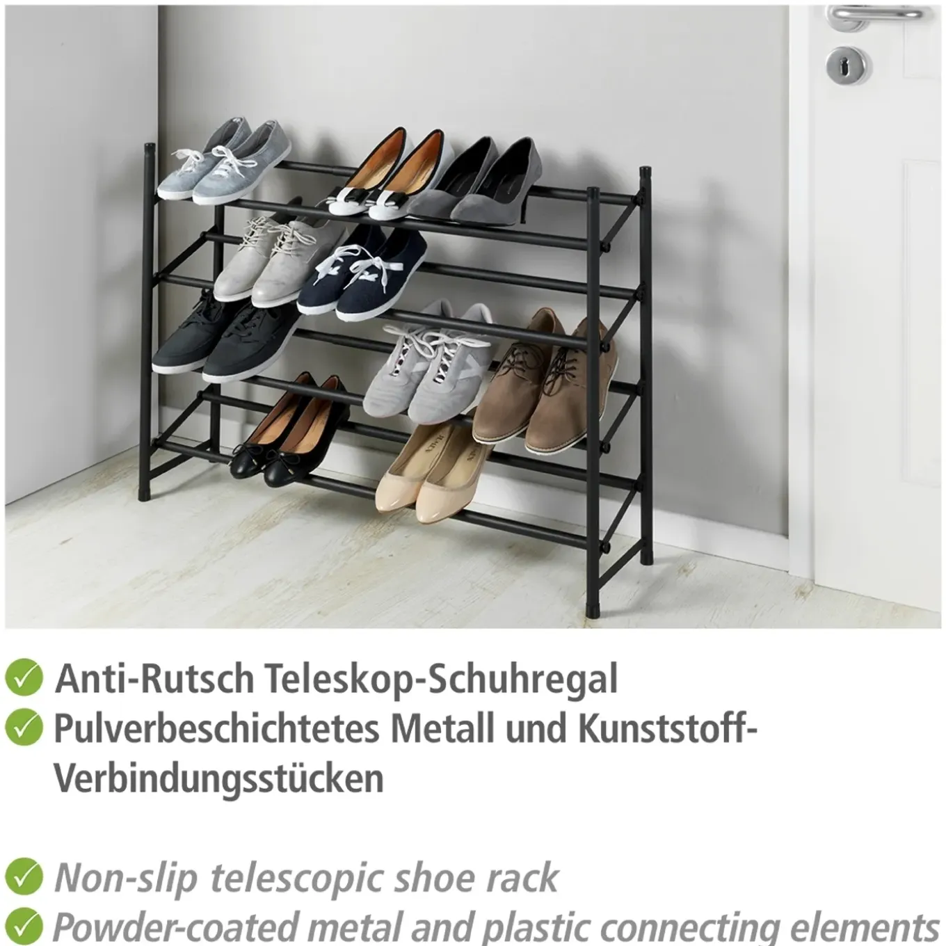 Wenko telescopisch schoenenrek Hero antislip zwart