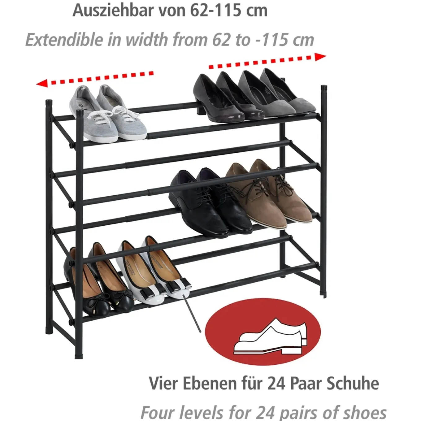Wenko telescopisch schoenenrek Hero antislip zwart