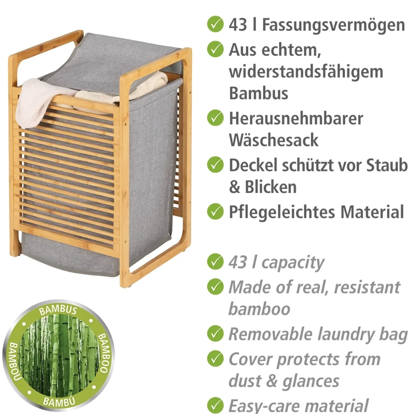 Wenko wasmand Bahari bamboe 43l 40x60x35cm