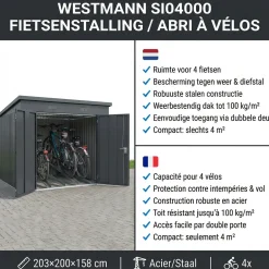 Westmann Fietsenberging - Fietsen Opslag 200x203x158 Cm - Antraciet