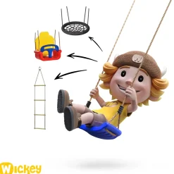 Wickey Speeltoestel Multiflyer Met Houten Dak, Schommel & Pastelgroene Glijbaan