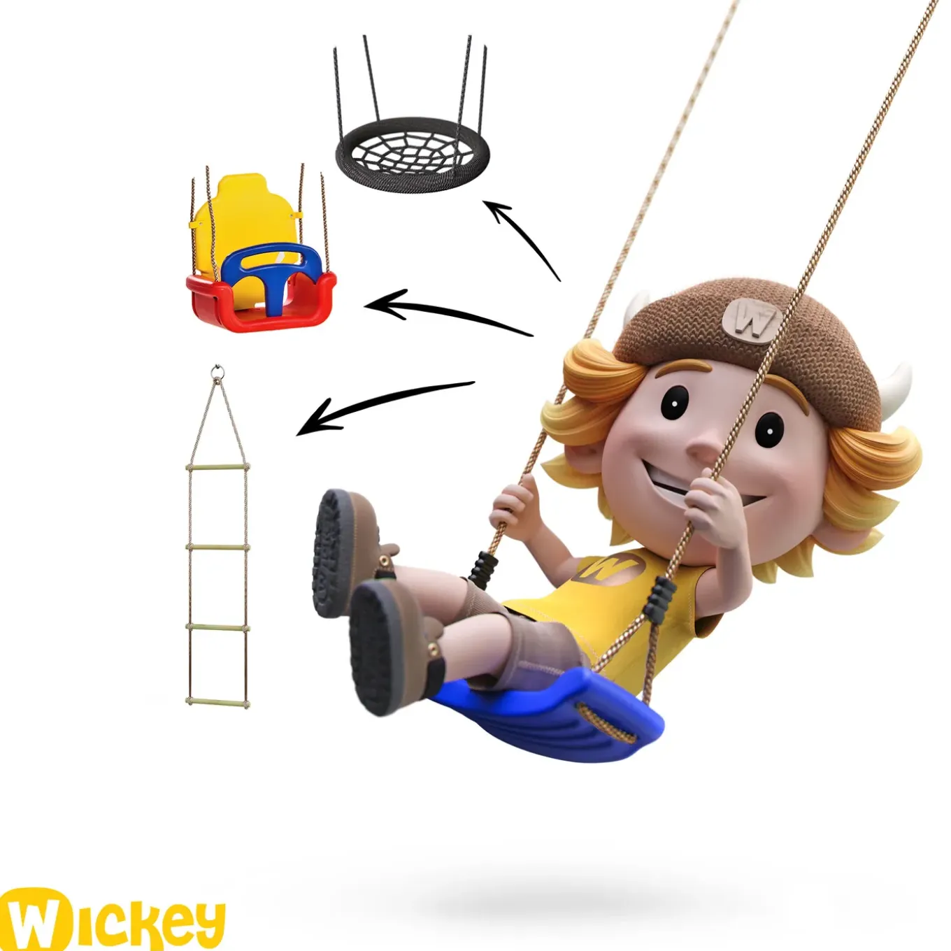 Wickey Speeltoestel Multiflyer Met Houten Dak, Schommel & Pastelgroene Glijbaan