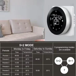 Smartlife Domotica Wifi Inbouw Thermostaat Voor Cv En Boilers Met Touchscreen Rond Zwart En Wifi Bediening