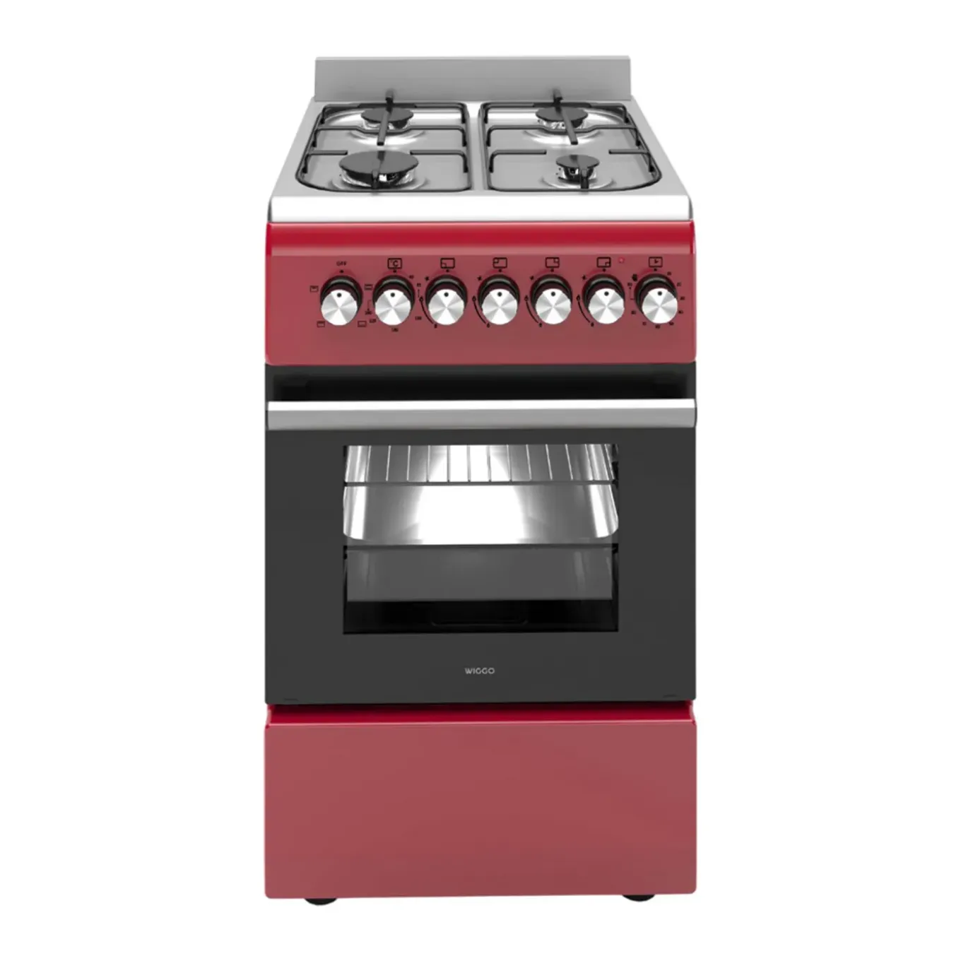 Wiggo - Vrijstaande Gasfornuis - Wo-e506a(rx) - Rood - 50 Cm