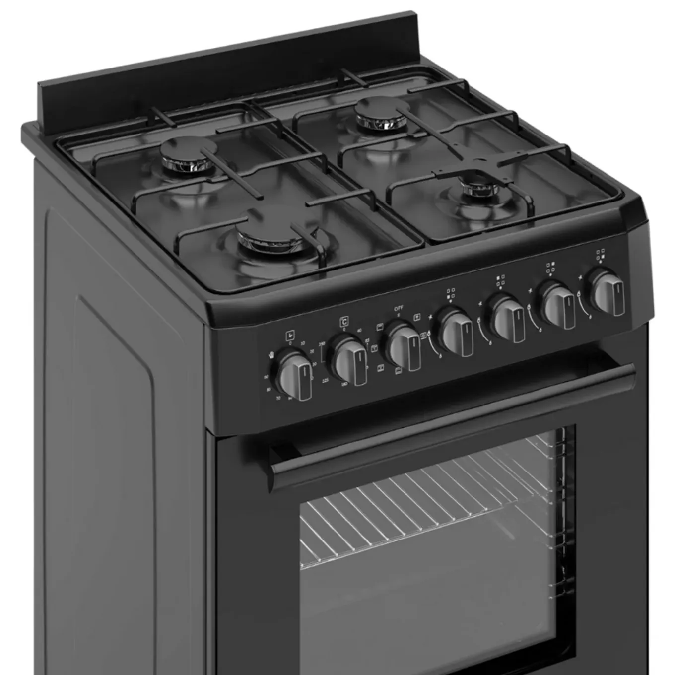 Wiggo - Vrijstaande Gasfornuis - Wo-e605r(bb) - Zwart - 60 Cm