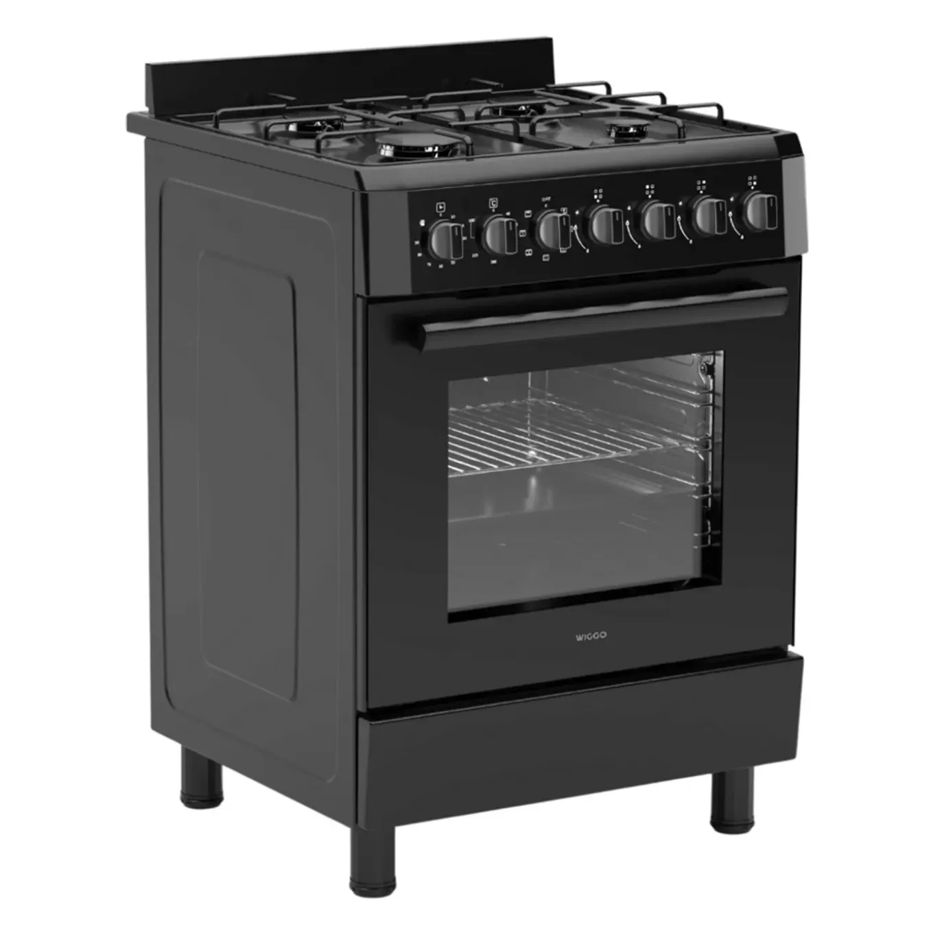 Wiggo - Vrijstaande Gasfornuis - Wo-e605r(bb) - Zwart - 60 Cm