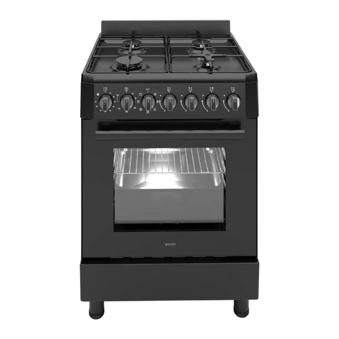 Wiggo - Vrijstaande Gasfornuis - Wo-e605r(bb) - Zwart - 60 Cm