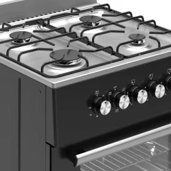 Wiggo - Vrijstaande Gasfornuis - Wo-e606a(bx) - Zwart - 60 Cm