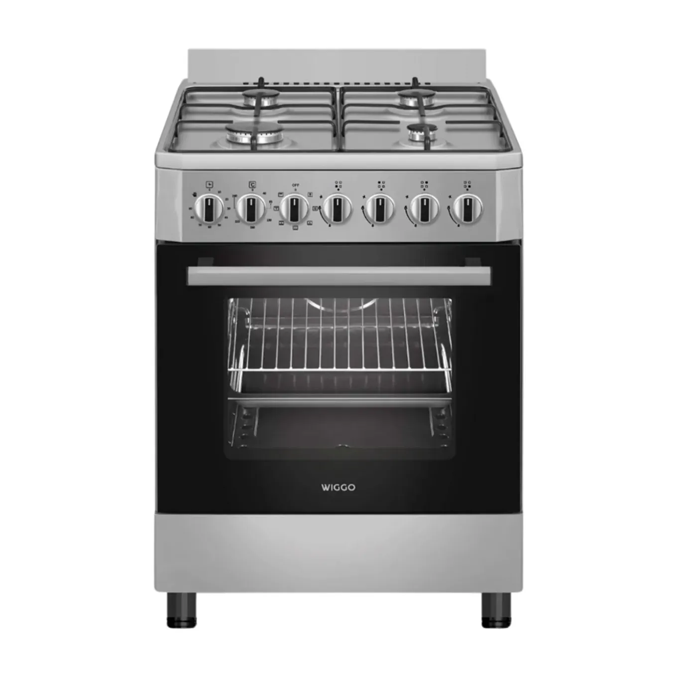 Wiggo - Vrijstaande Gasfornuis - Wo-e605r(xx) - Roestvrijstaal - 60 Cm