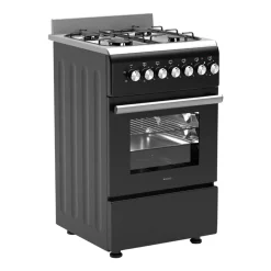 Wiggo - Vrijstaande Gasfornuis - Wo-e506a(bx) - Zwart - 50 Cm