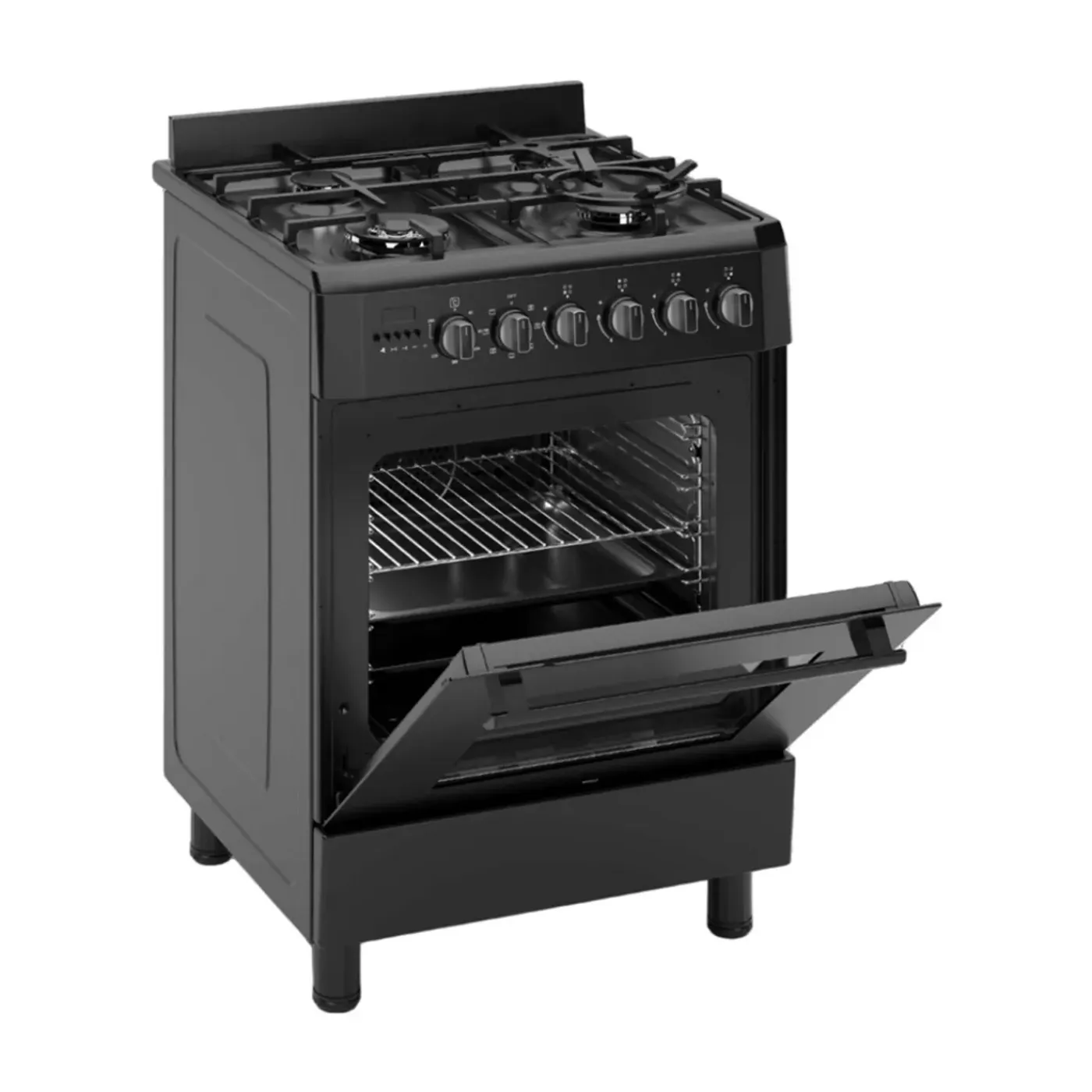 Wiggo - Vrijstaande Gasfornuis - Wo-e639b(bb) - Zwart - 60 Cm