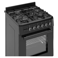 Wiggo - Vrijstaande Gasfornuis - Wo-e639b(bb) - Zwart - 60 Cm