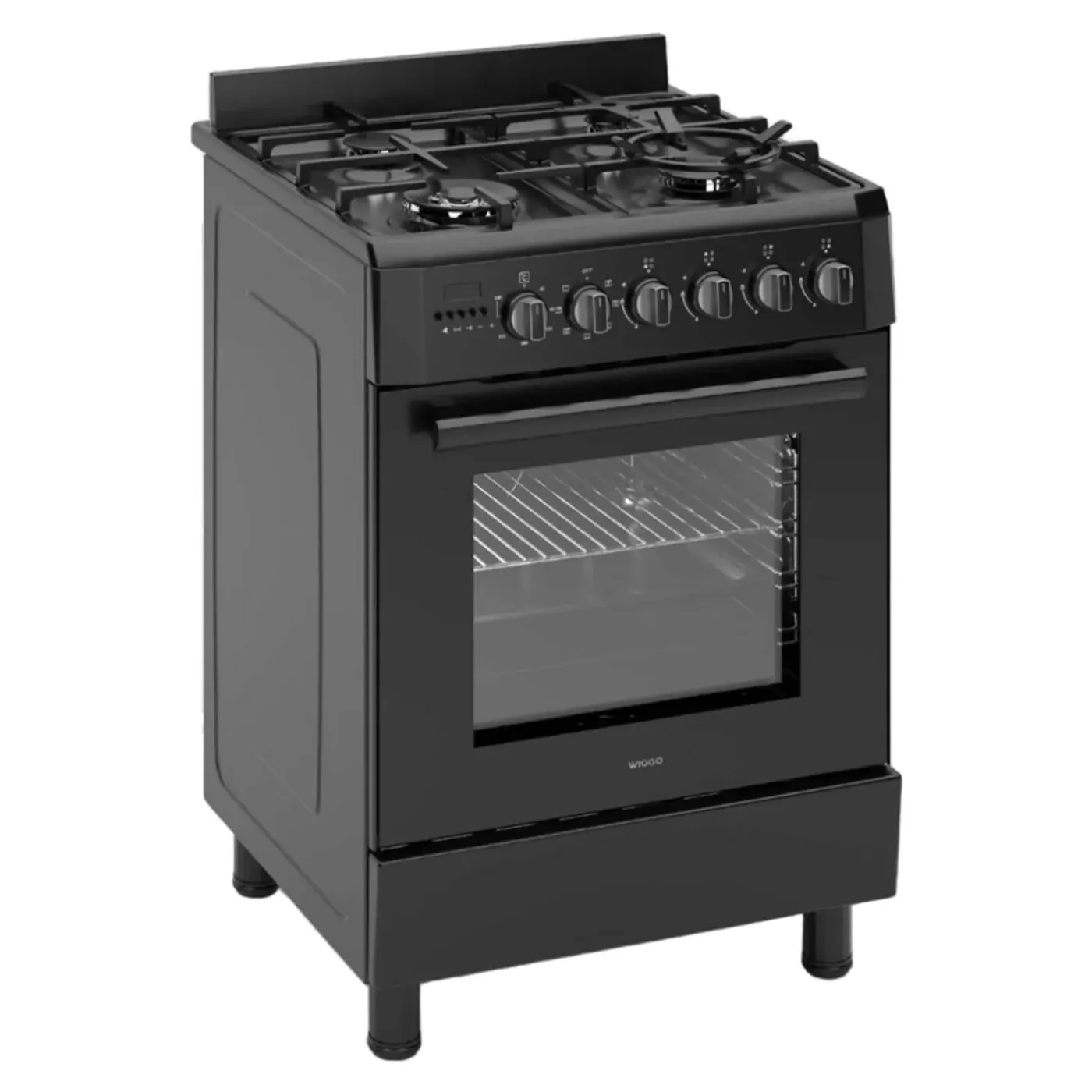 Wiggo - Vrijstaande Gasfornuis - Wo-e639b(bb) - Zwart - 60 Cm