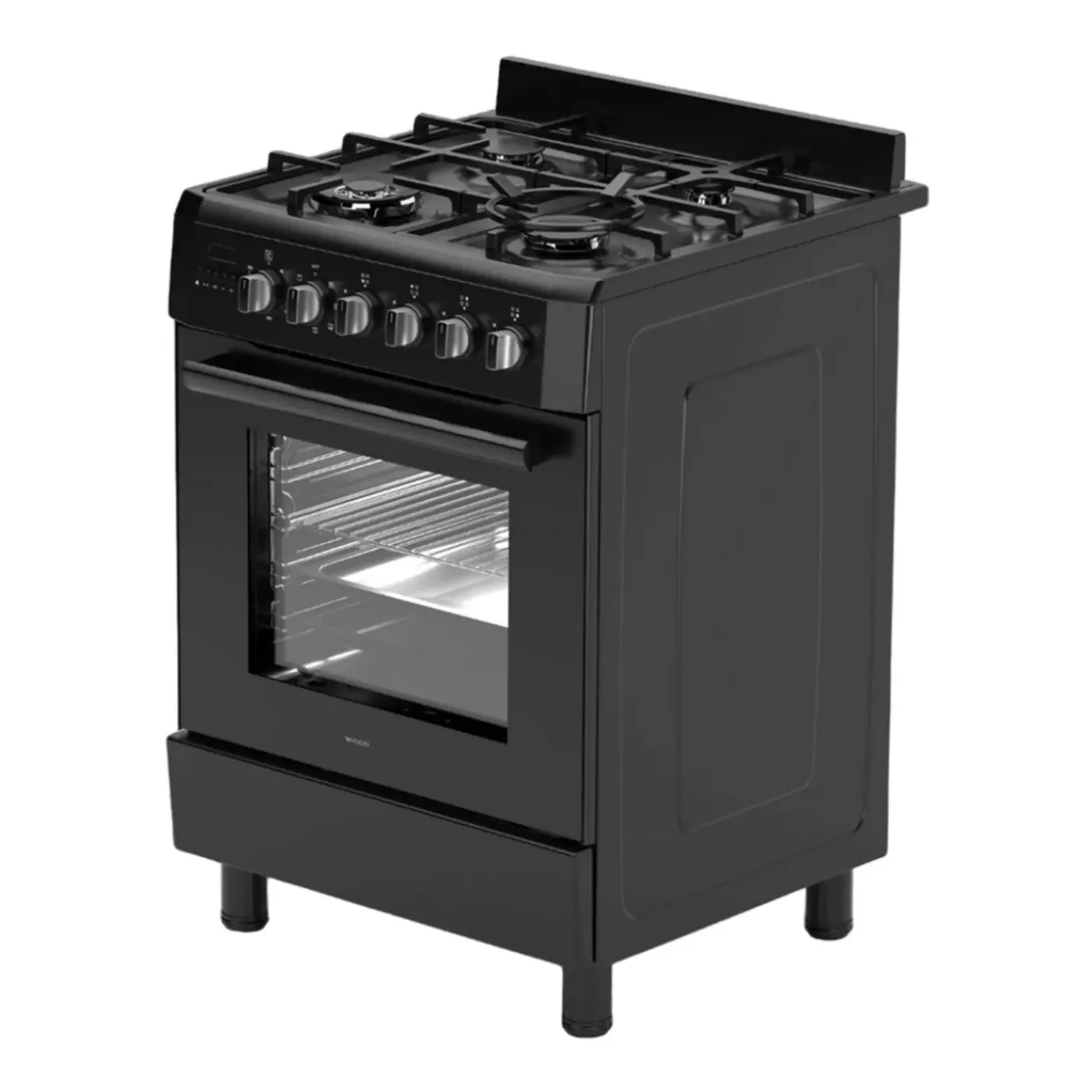 Wiggo - Vrijstaande Gasfornuis - Wo-e639b(bb) - Zwart - 60 Cm