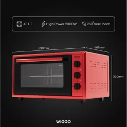 Wiggo - Vrijstaande Mini Oven - Wmo-e456(r) - Rood - 45 Liter