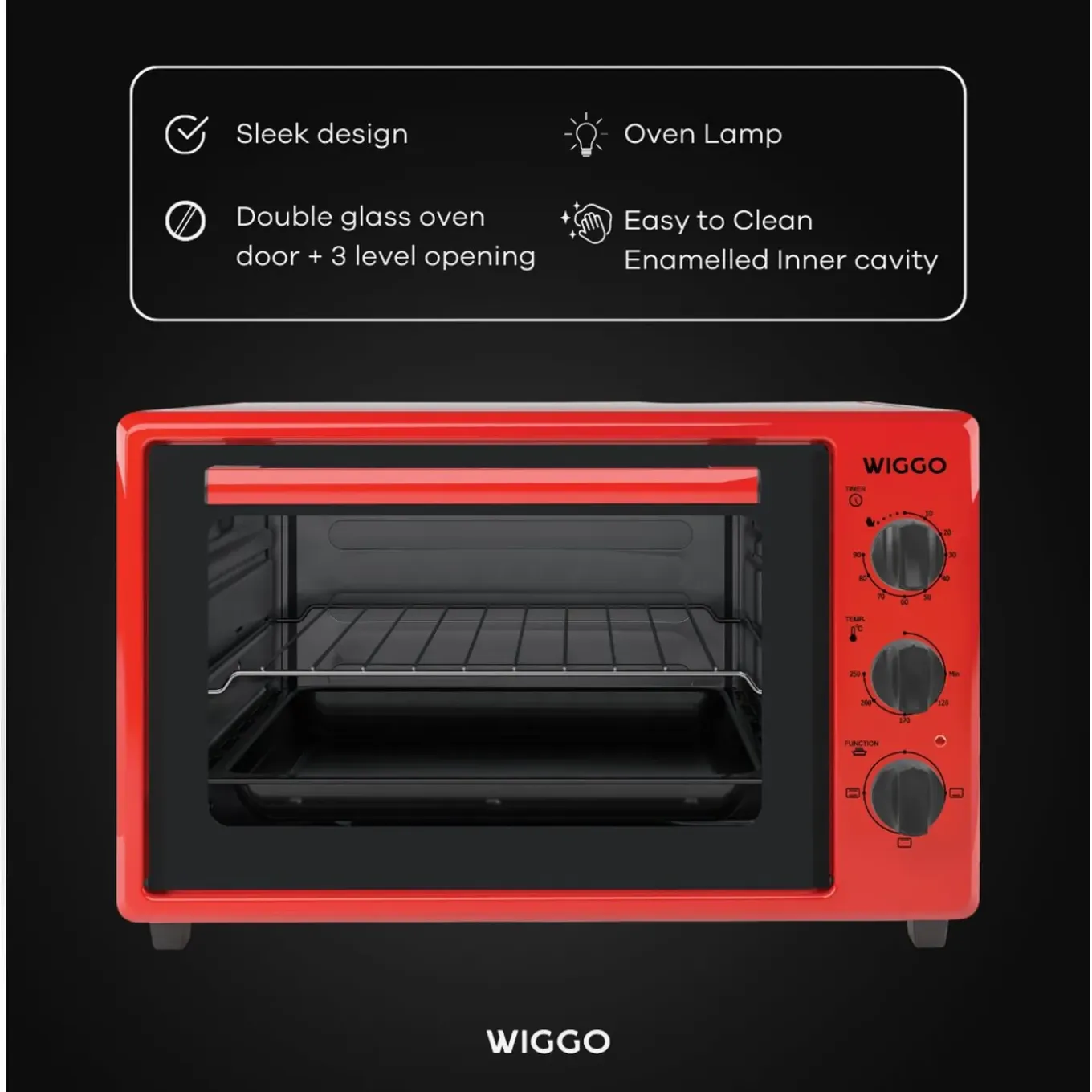 Wiggo - Vrijstaande Mini Oven - Wmo-e353(r) - Rood - 35 Liter