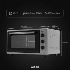 Wiggo - Vrijstaande Mini Oven - Wmo-e456(x) - Roestvrijstaal - 45 Liter