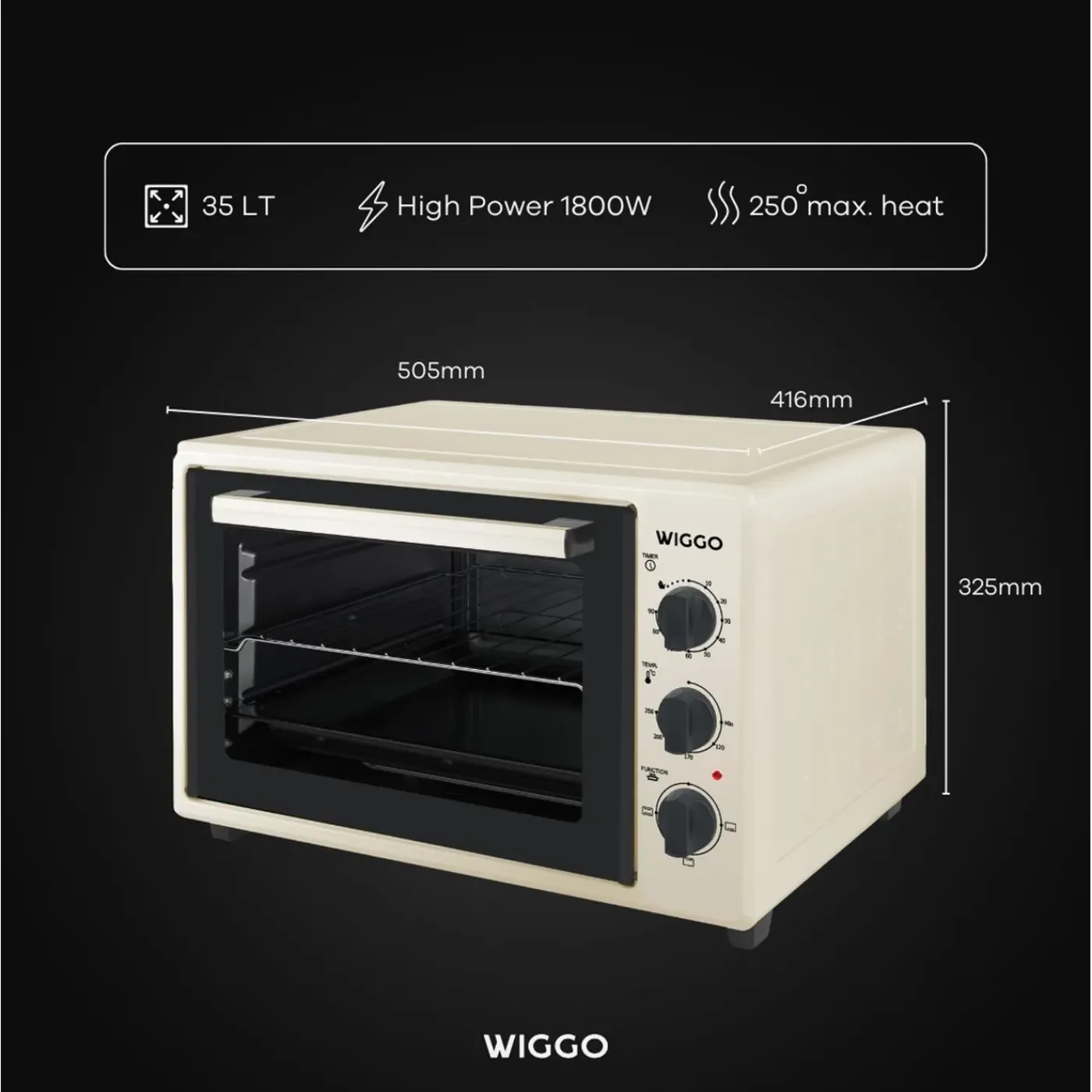 Wiggo - Vrijstaande Mini Oven - Wmo-e353(c) - Creme - 35 Liter