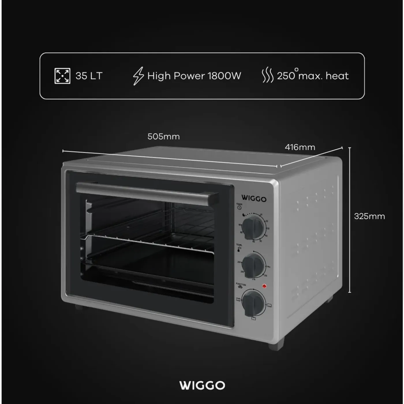 Wiggo - Vrijstaande Mini Oven - Wmo-e353(x) - Roestvrijstaal - 35 Liter