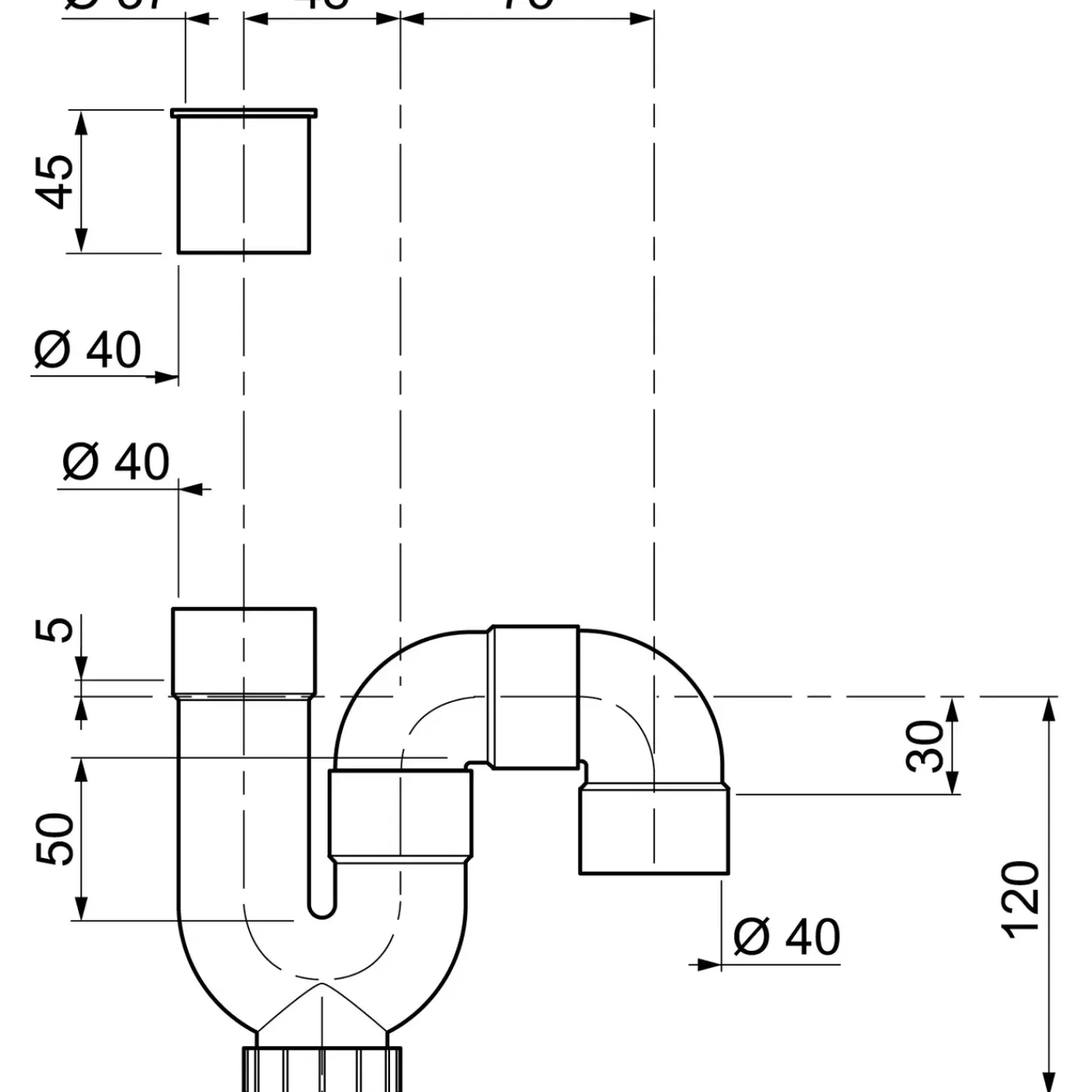 Wirquin spoelbaksifon PVC Ø40mm horitzontale/verticale uitgang