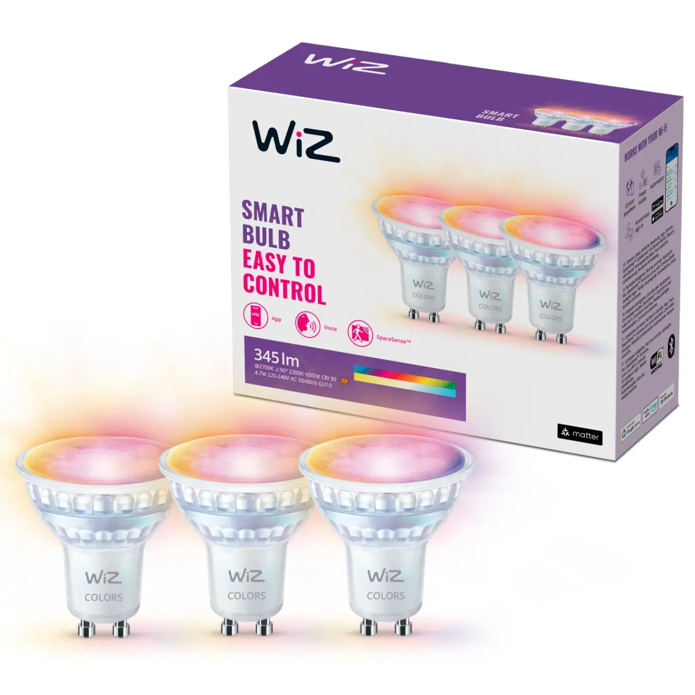 WiZ Led Gu10 Spotlamp 50w (glazen Behuizing) Wit/gekleurd Licht - 3 Stuks