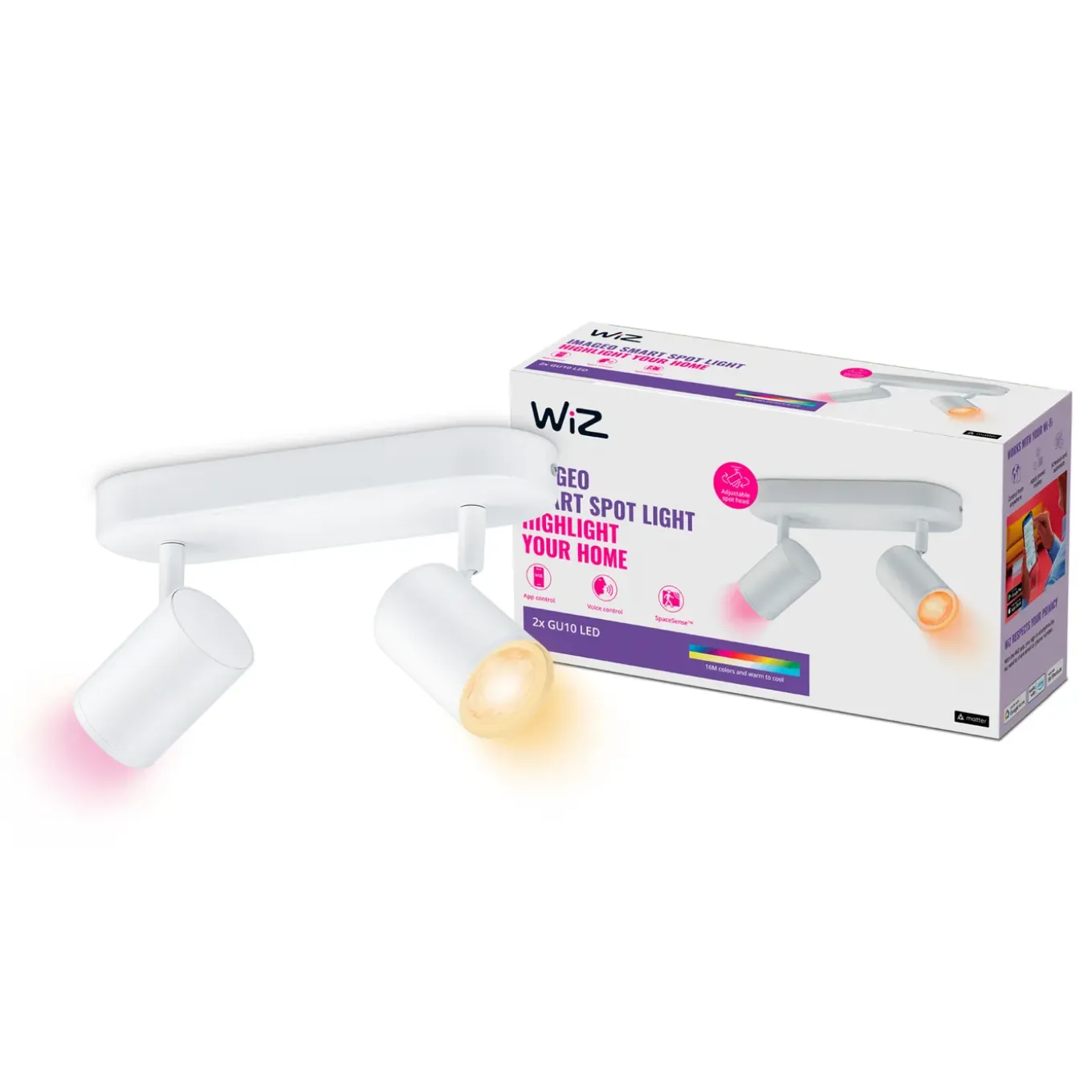 WiZ opbouwspot Imageo wit gekleurd licht 2xGU10 5W