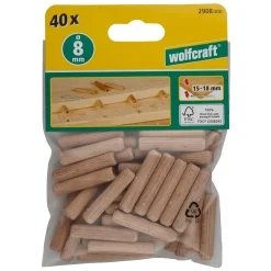 Wolfcraft houten deuvel gegroefd 40x8mm – 40 stuks