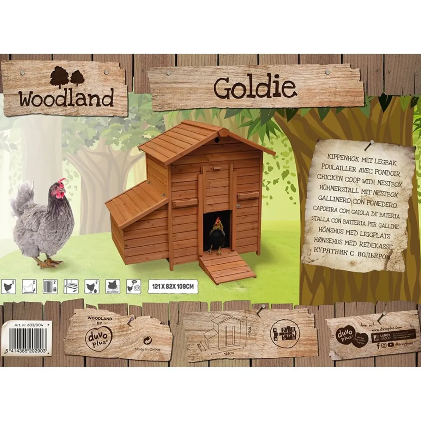 Duvoplus Woodland Kippenhok Goldie - 121x81.6x109cm - Bruin/rood