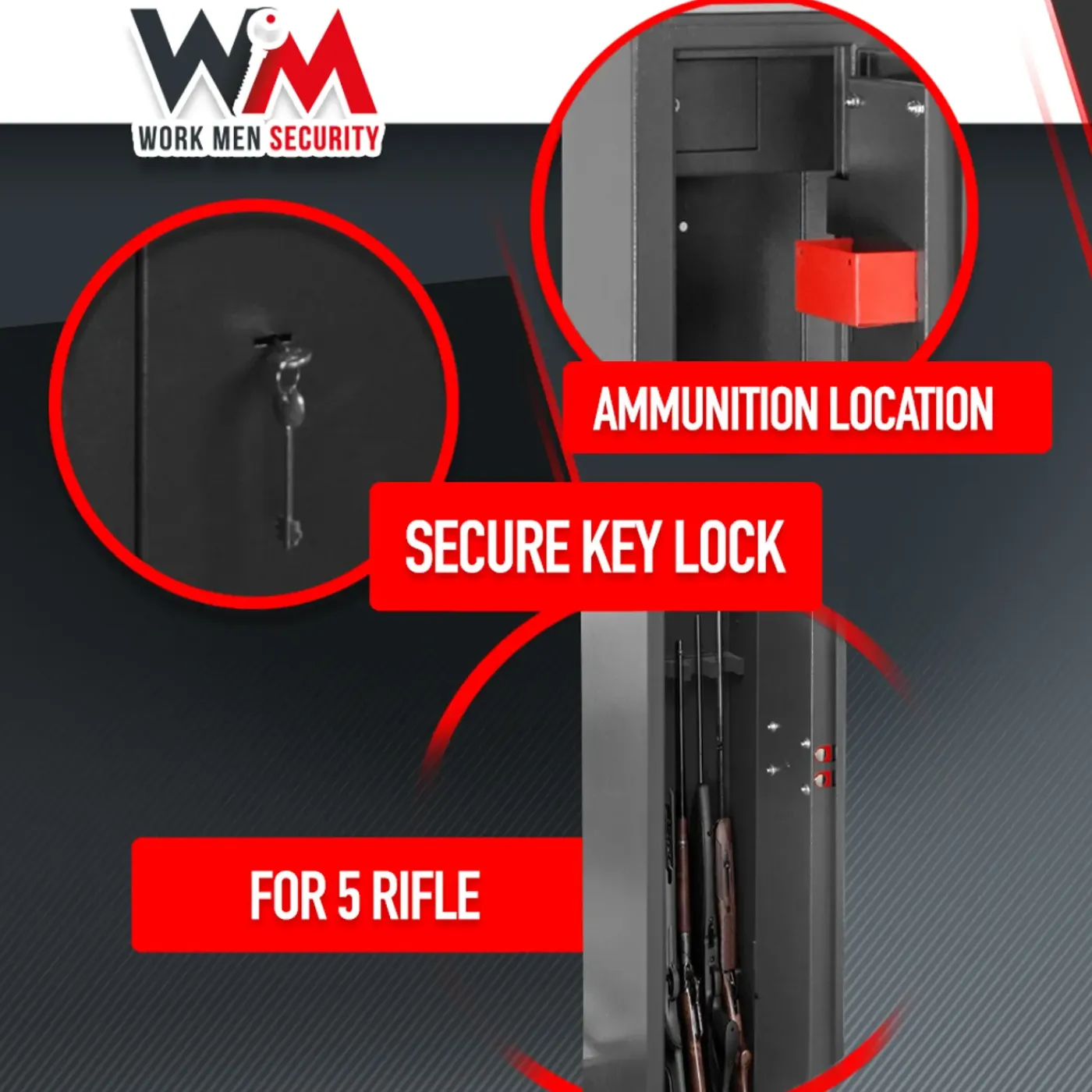 WORK MEN - Wapenkast 315x205x1380mm Met Binnenkluis - 5 Wapens - Workmen Security