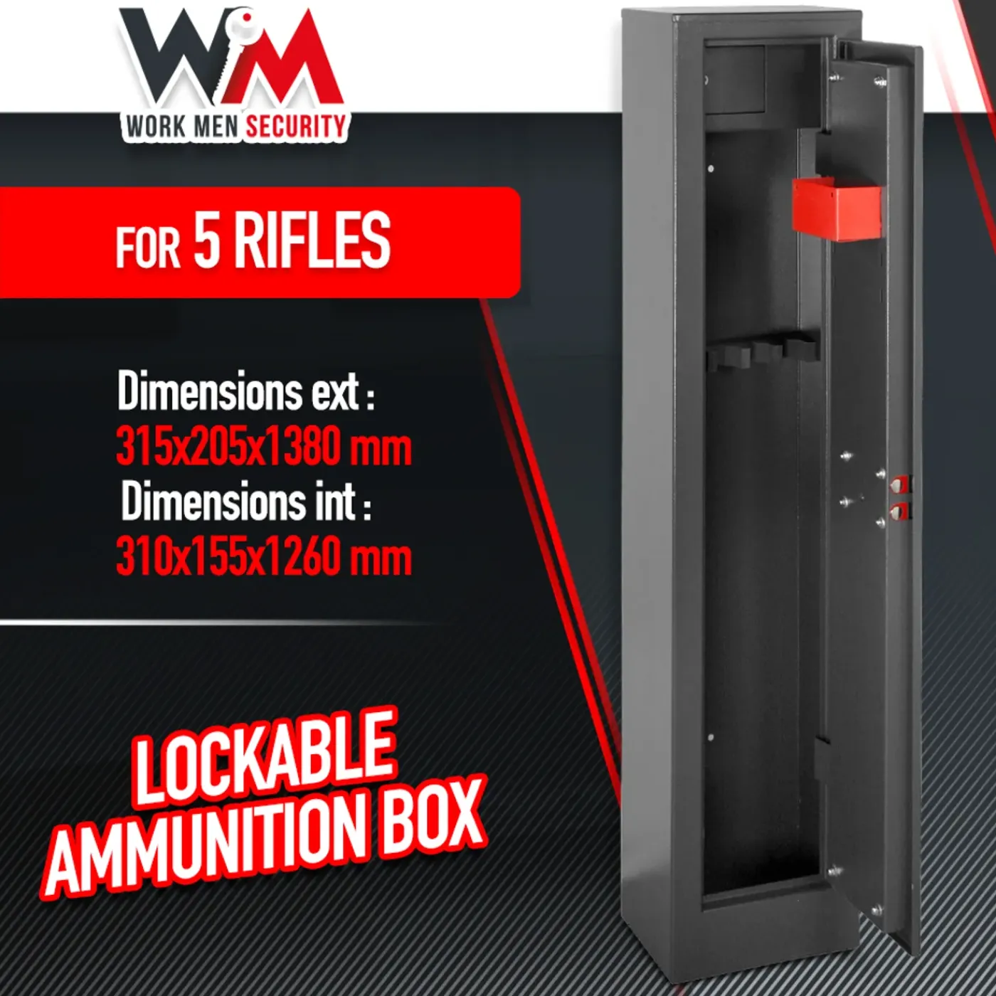 WORK MEN - Wapenkast 315x205x1380mm Met Binnenkluis - 5 Wapens - Workmen Security